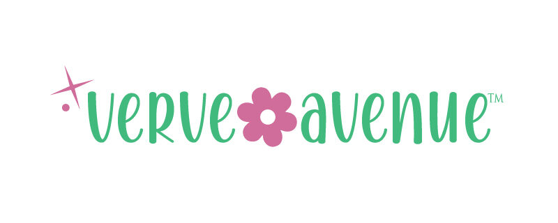 Verve Avenue green and pink logo with flower icon and burst